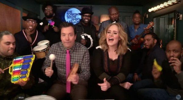 Video: Adele, Jimmy Fallon, & The Roots Sing “Hello” with Classroom Instruments
