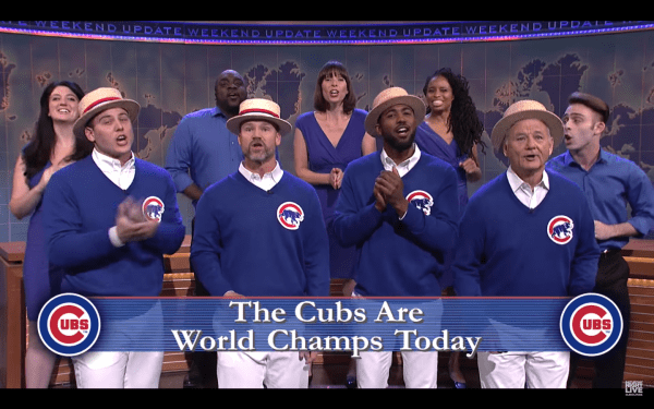 Video: Bill Murray Plus Members of the Chicago Cubs Sing “Go Cubs Go” on ‘SNL’