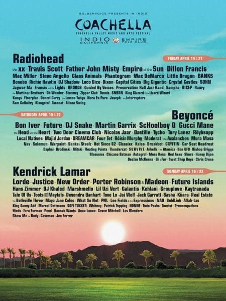 Coachella 2017 Lineup Announced feat. Radiohead, Beyoncé, Kendrick Lamar