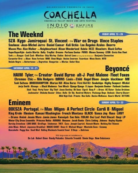 Coachella Announces 2018 Lineup feat. The Weeknd, Beyoncé, Eminem, SZA, St. Vincent, Migos