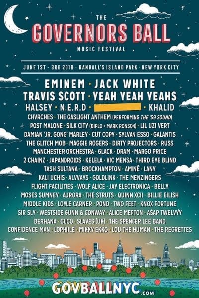 Governors Ball 2018 Lineup Announced feat. Jack White, Eminem, N.E.R.D, Yeah Yeah Yeahs, Khalid