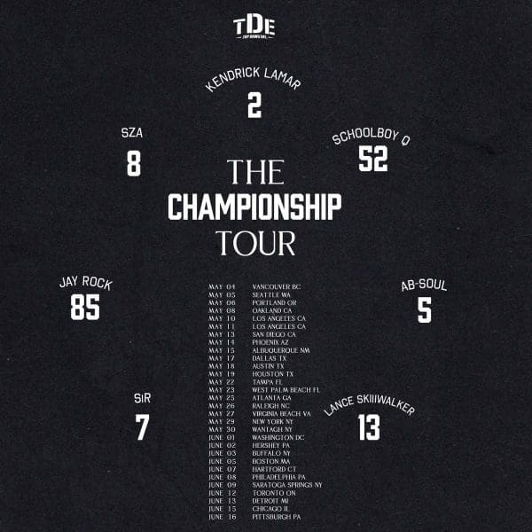 TDE Announces ‘The Championship Tour’ feat. Kendrick Lamar, SZA, Schoolboy Q, Jay Rock