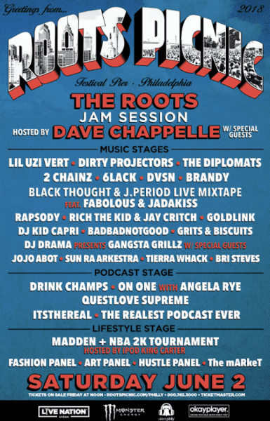 The Roots Picnic 2018 Lineup Announced feat. Dave Chappelle, Lil Uzi Vert, The Diplomats