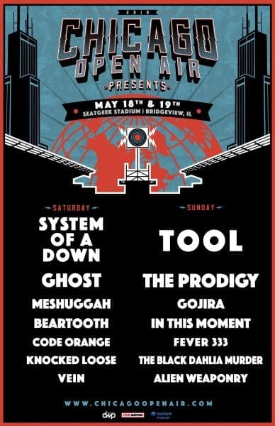 Chicago Open Air 2019 Lineup Announced feat. System Of A Down, Tool, Ghost, The Prodigy