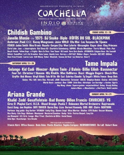 Coachella 2019 Lineup Announced feat. Childish Gambino, Tame Impala, Ariana Grande, Kid Cudi