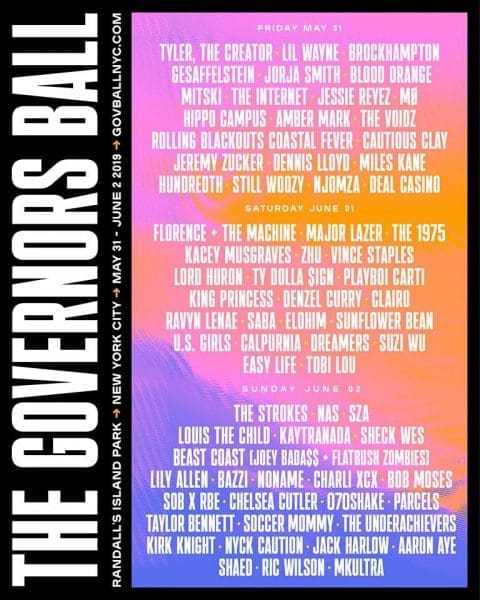 Governors Ball 2019 Lineup Announced feat. The Strokes, SZA, Tyler, the Creator, Lil Wayne, The 1975