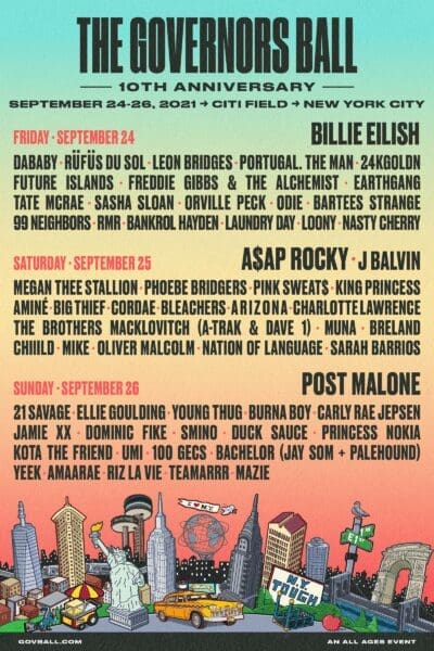 Governors Ball 2021 Lineup Announced feat. Billie Eilish, A$AP Rocky, J Balvin