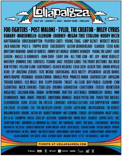 Lollapalooza 2021 Lineup Announced feat. Foo Fighters, Post Malone, Tyler, the Creator, Megan Thee Stallion