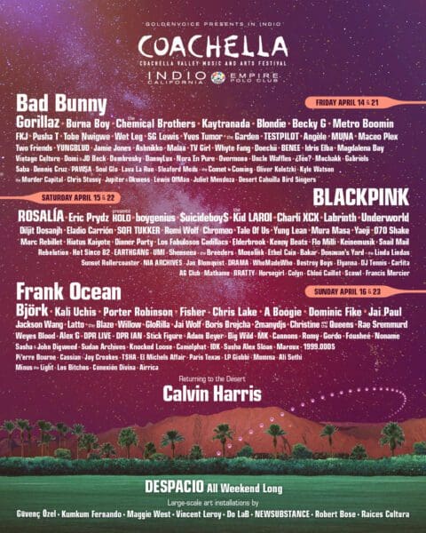 Coachella 2023 Lineup feat. Bad Bunny, Frank Ocean, Rosalía